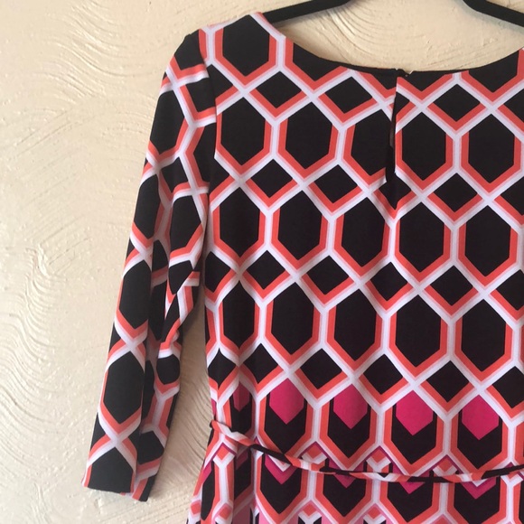 Geometric Print Shift Dress 3/4 Sleeve Small Lined - Picture 4 of 8